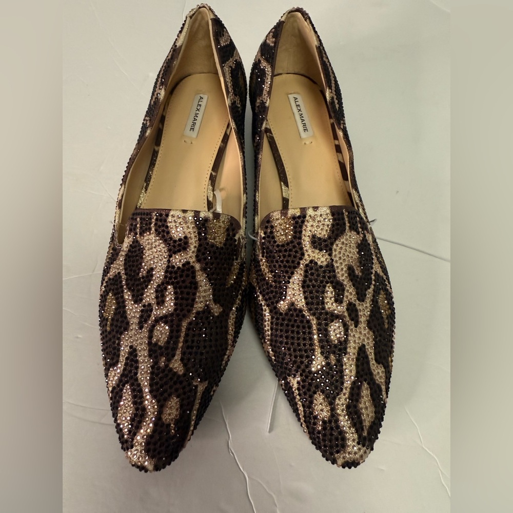 Alex Marie Brenleetwo embellished animal print flats. Slip on. Size 8 NWOB. TAN